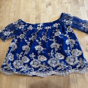 Lovers + Friends Royal Blue Lace Top